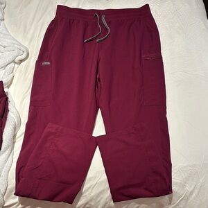 wine/burgundy flare leg scrub pants